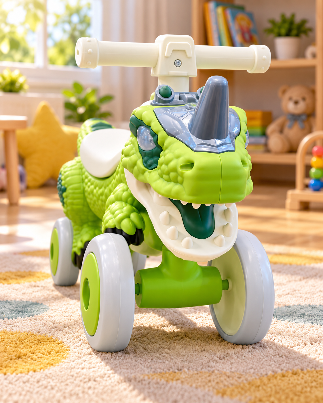 Triciclo Dinosaurio 6008 verde en habitación infantil
