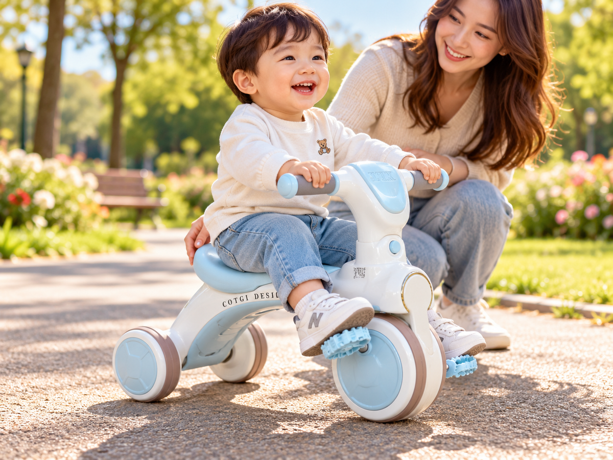 Triciclo infantil 606 azul y blanco en parque