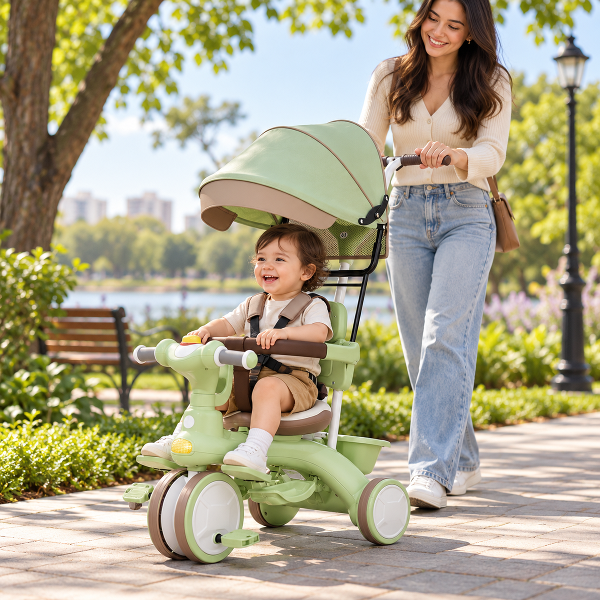 Coche triciclo evolutivo 618-2 en paseo familiar