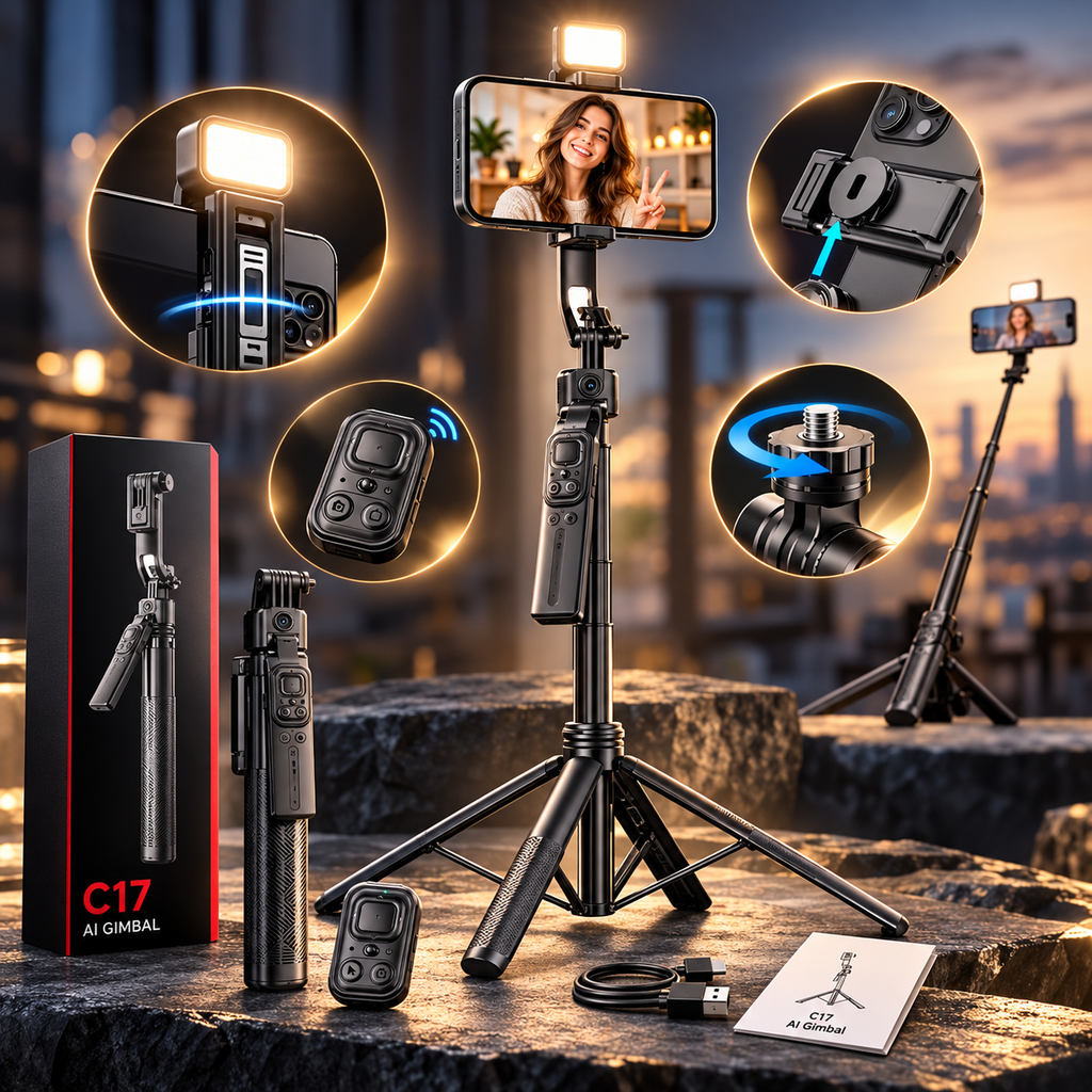 C17 con luz LED soporte y accesorios en composición premium