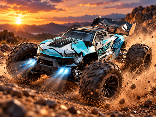 Carro RC C8839 en acción al atardecer
