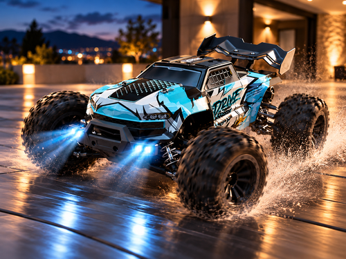 Carro RC C8839 con luces LED en acción nocturna