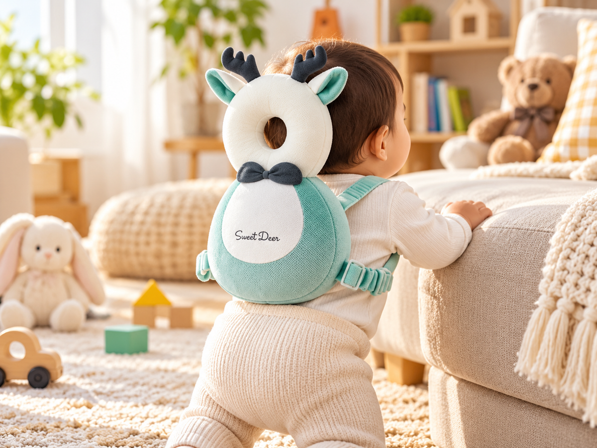 Bebé usando almohada protectora FSZ-1 diseño ciervo