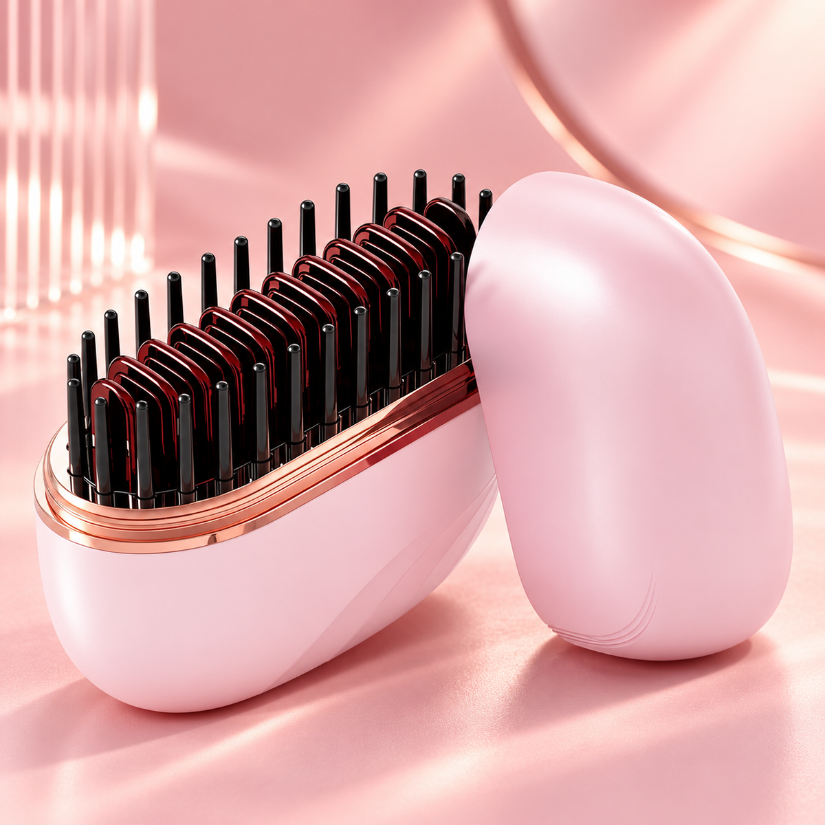 Mini cepillo alisador MN15-JY-602 rosa con tapa protectora