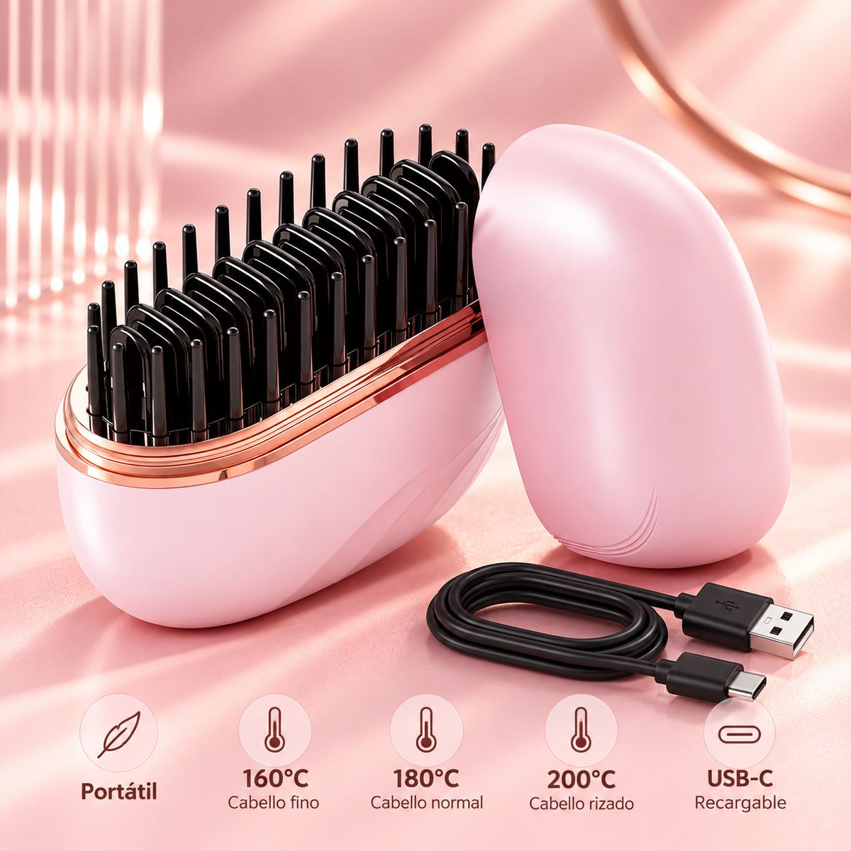 Mini cepillo alisador MN15-JY-602 con 3 temperaturas y carga USB-C
