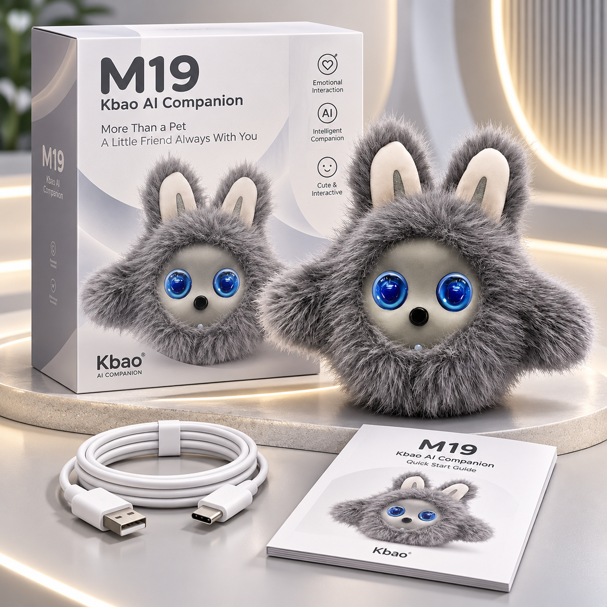 Kbao AI M19 con caja cable USB y guía rápida