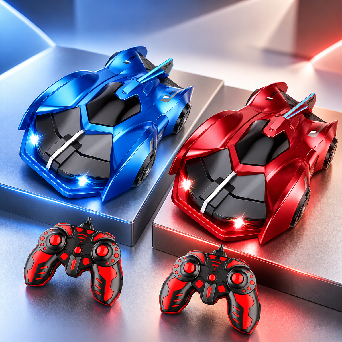 Carro Antigravedad Trepamuros RC en colores azul y rojo