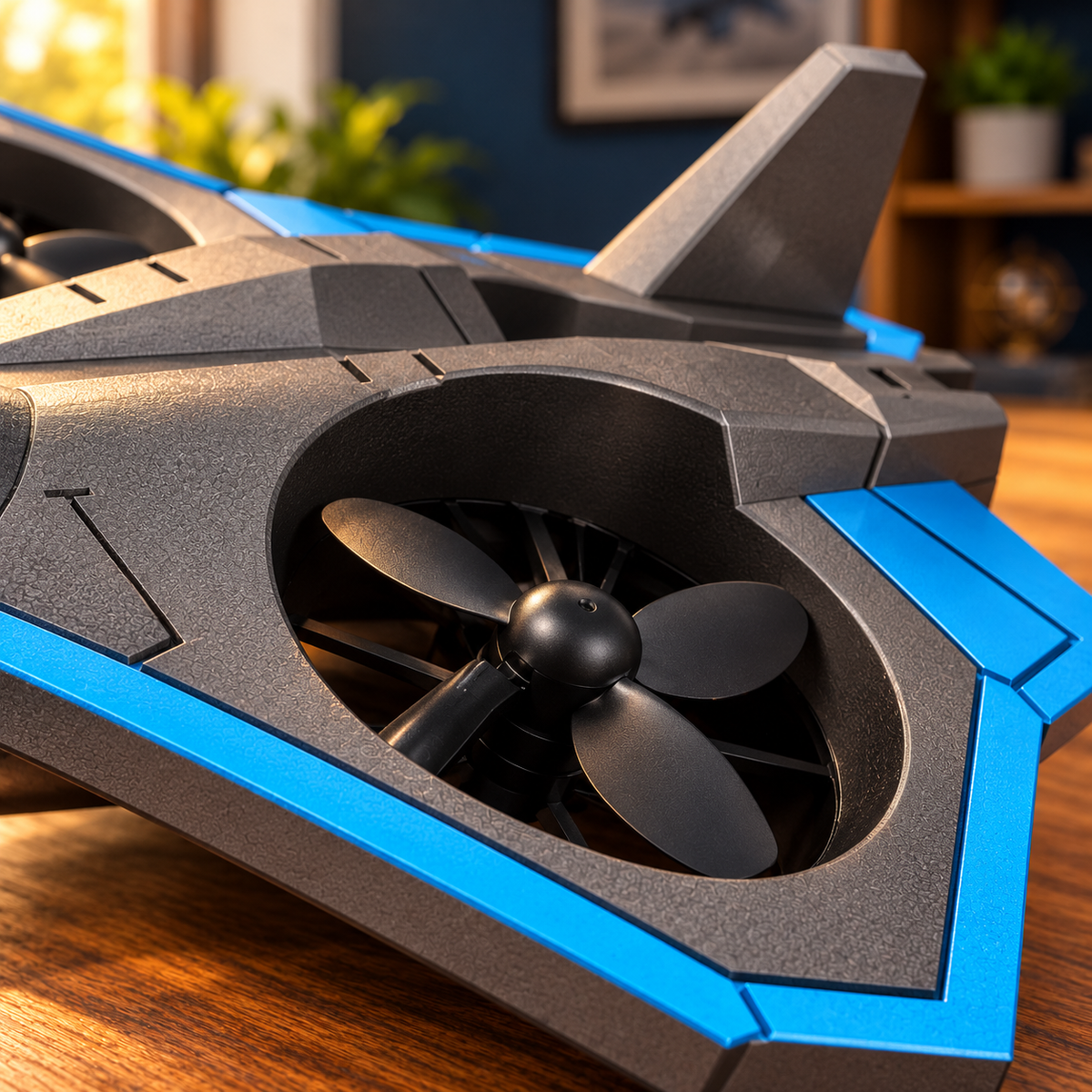 Detalle de una hélice y su alojamiento en la estructura del dron