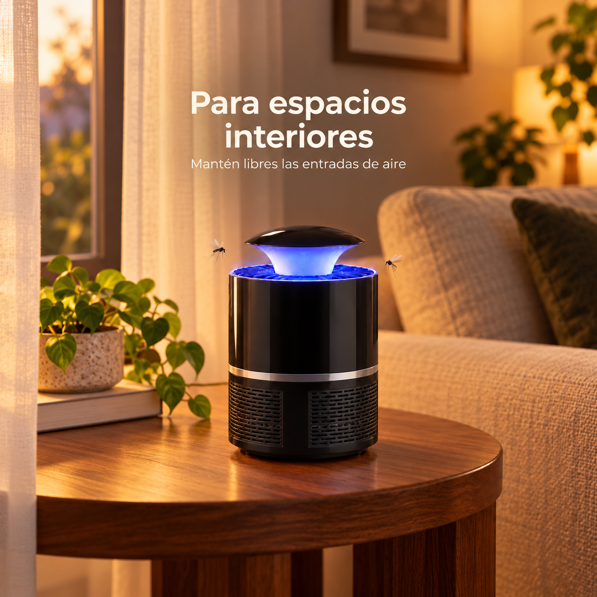 Lámpara negra en un espacio interior con entradas de aire despejadas