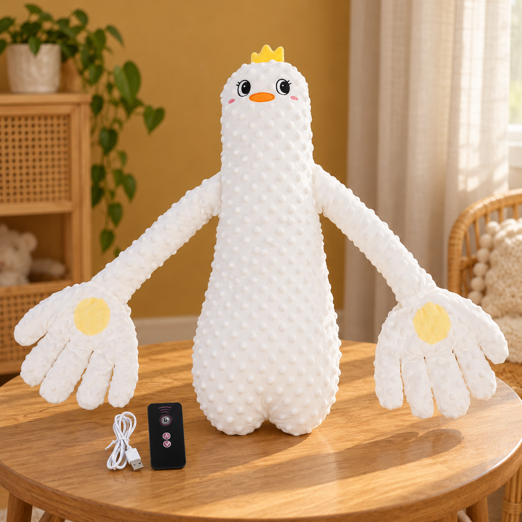 Peluche de palmadas Pollo blanco con detalles amarillos y control remoto
