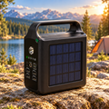 Power bank solar YM1842 negro con panel integrado y asa de transporte