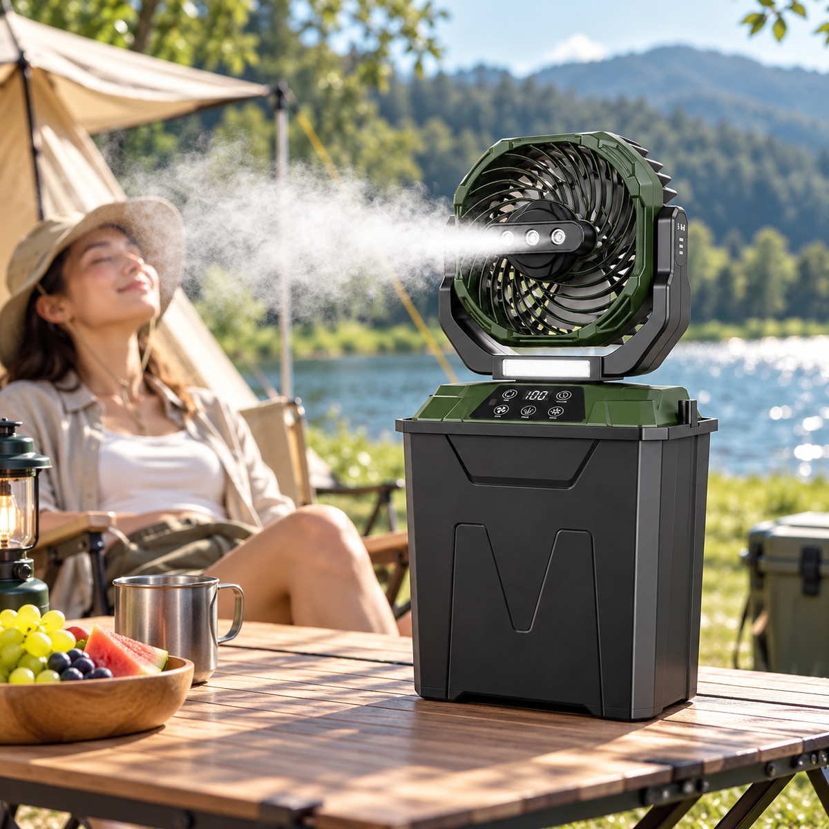 Ventilador T30 refrescando en camping
