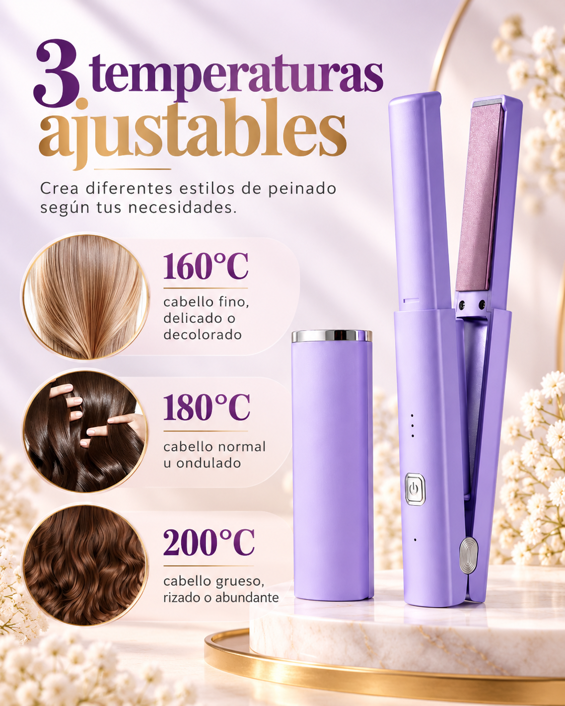 Plancha alisadora MN15-XZ-902 con tres temperaturas ajustables